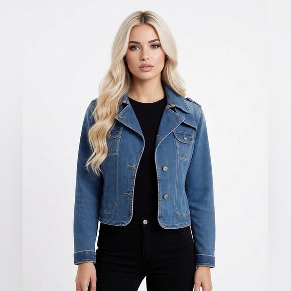 DKNY Jeans Fitted Denim Jacket • Cropped Jean Jacket • Size L 💙 - Picture 2 of 8